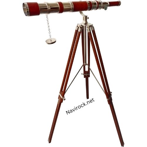 Vintage Brass Chrome Finish Telescope Single Barrel Beautiful Red Leather Coverd Tube Telescope
