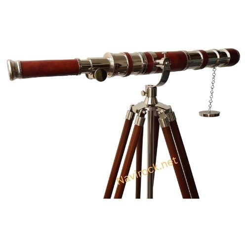 Vintage Brass Chrome Finish Telescope Single Barrel Beautiful Red Leather Coverd Tube Telescope