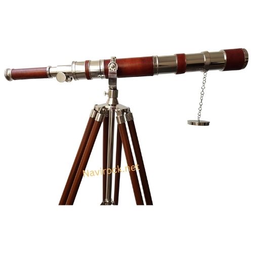 Vintage Brass Chrome Finish Telescope Single Barrel Beautiful Red Leather Coverd Tube Telescope