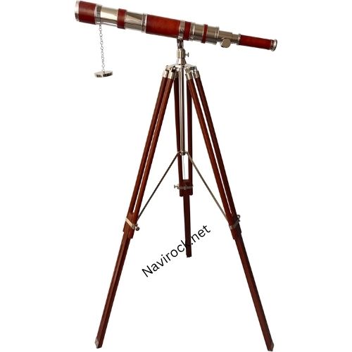 Vintage Brass Chrome Finish Telescope Single Barrel Beautiful Red Leather Coverd Tube Telescope