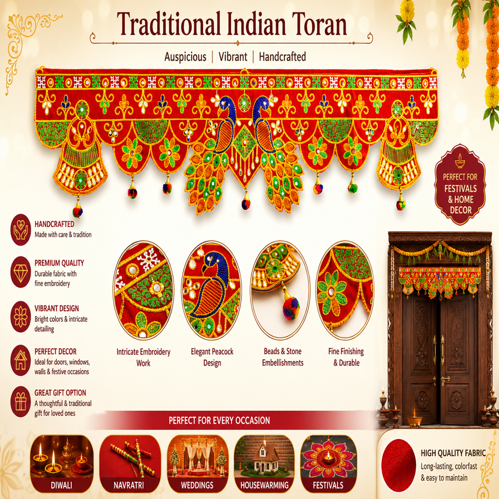 Krishna Handloom Stylish Decorative Festival Temple Hanging W 19 - Color: Red
