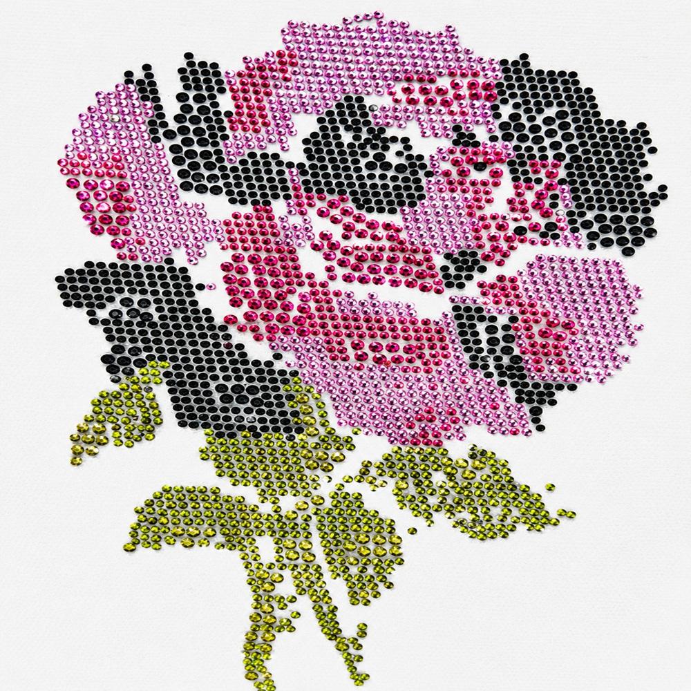 Premium Pink Rose Rhinestone Heat Transfer Sticker | Hotfix Crystal Floral Motif For Fashion Garments - Features: Easy To Apply