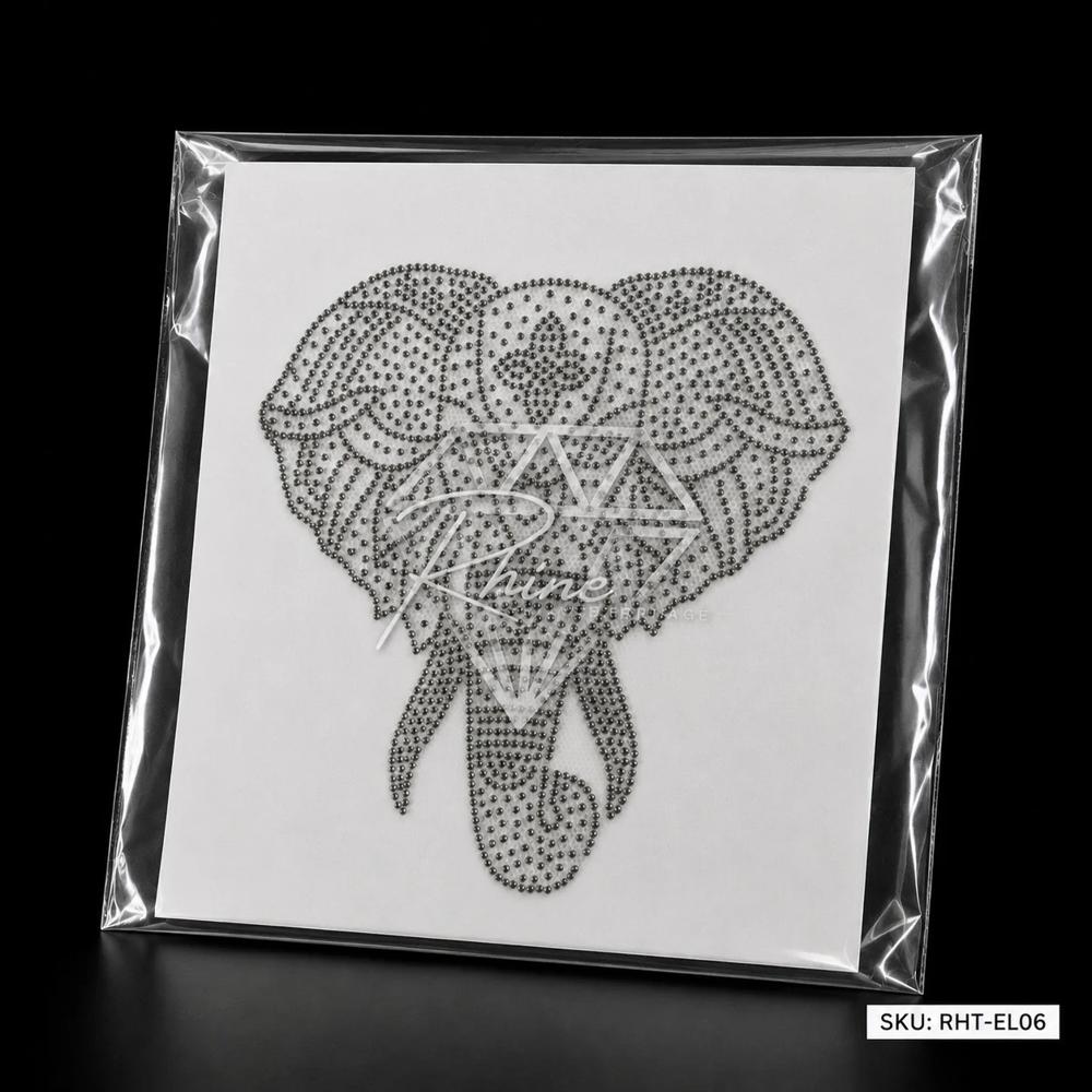 Premium Elephant Rhinestone Heat Transfer Sticker | Hotfix Crystal Elephant Motif For T-Shirts And Fashion Garments - Features: Easy To Apply