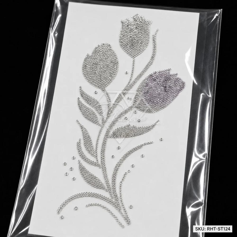 Premium Floral Tulip Rhinestone Heat Transfer Sticker | Crystal Hotfix Flower Design For T-Shirt, Shirt And Fashion Garments - Features: Easy To Apply