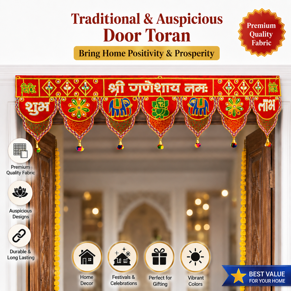 Krishna Handloom Attractive Decorative Festival Door Hanging Art X 5 - Color: Red