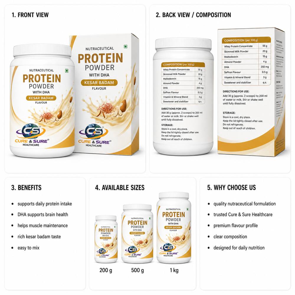 Nutraceutical Protein Powder With Dha With Kesar Badam Flavour Third Party Manufacturing