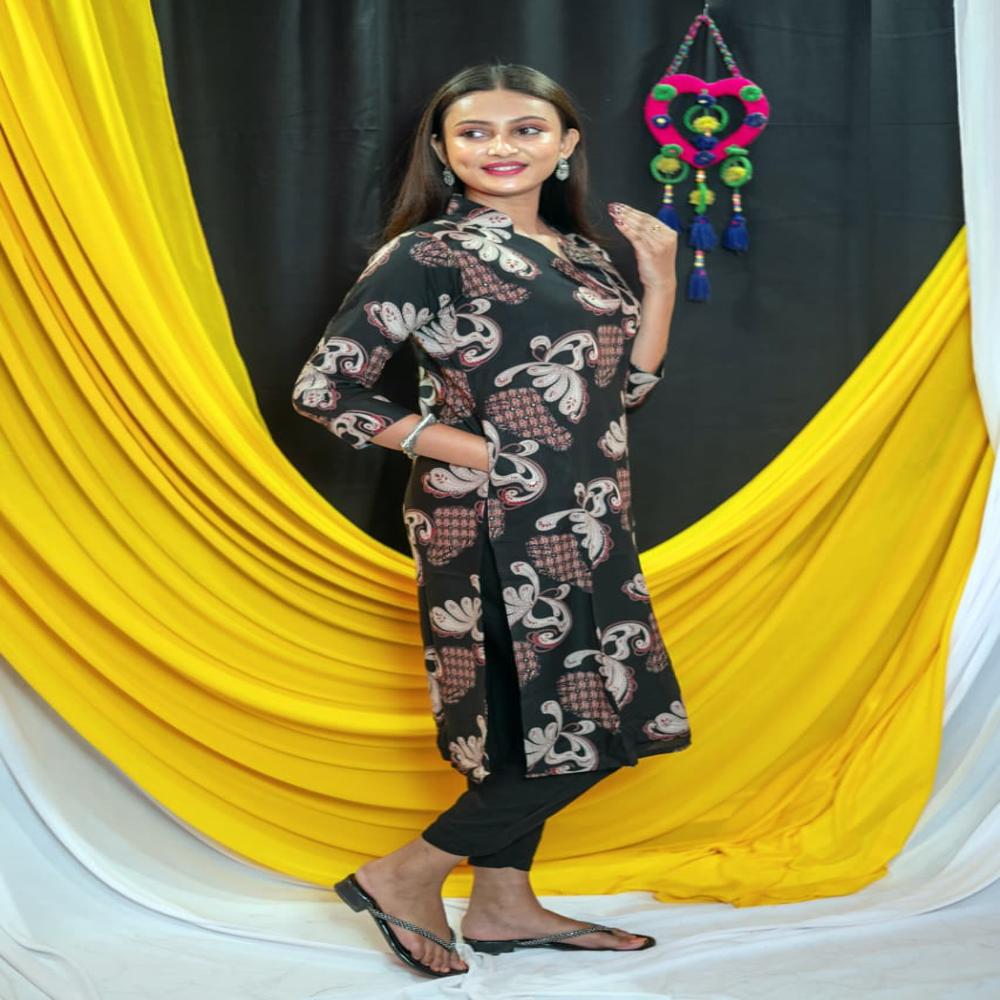 Rayon Kurti And Pant Set - Color: Multi-Colour