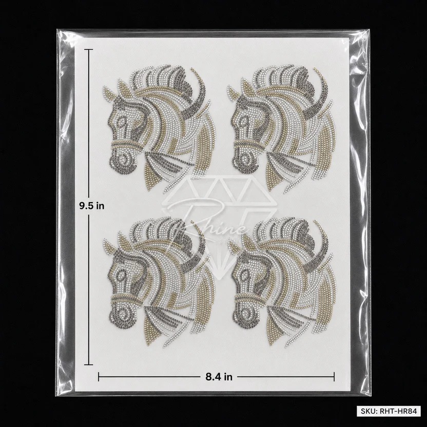 Premium Horse Head Rhinestone Heat Transfer Sticker Set | Crystal Hotfix Equestrian Design For T-Shirts, Jackets & Fashion Garments - Features: Easy To Apply