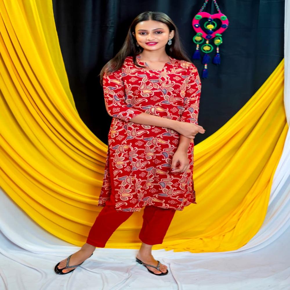 Rayon Kurti And Pant Set - Ethnic Region: Indian