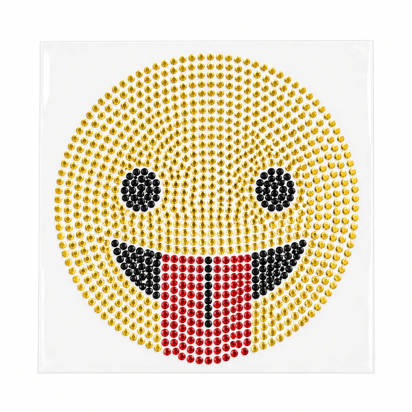 Funny Emoji Rhinestone Heat Transfer Sticker | Crystal Hotfix Smiley Face Design for T-Shirts, Hoodies & Kids Fashion Garments