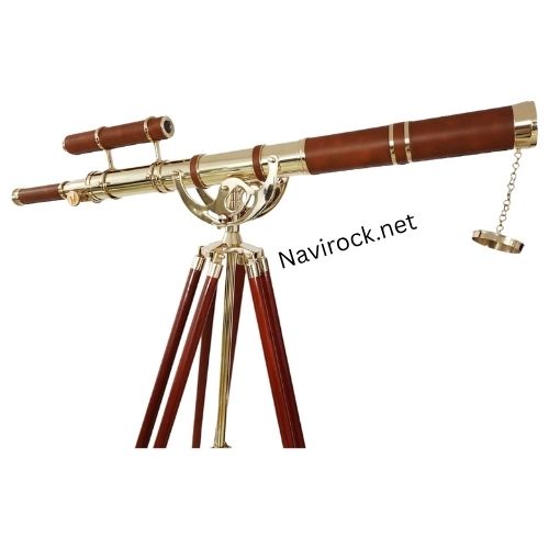 Vintage Brass Telescope Double Barrel Marine Shiny Finish Nautical Floor Standing Wooden Tripod