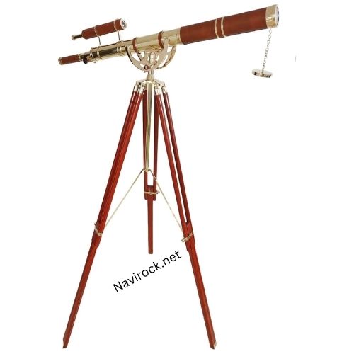 Vintage Brass Telescope Double Barrel Marine Shiny Finish Nautical Floor Standing Wooden Tripod