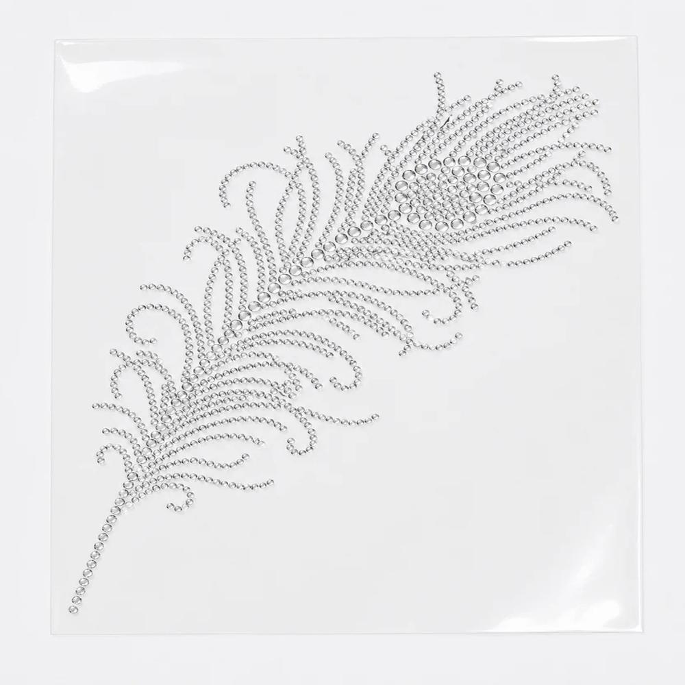 Premium Peacock Feather Rhinestone Heat Transfer Sticker | Crystal Hotfix Feather Design for T-Shirts, Tops & Fashion Garments
