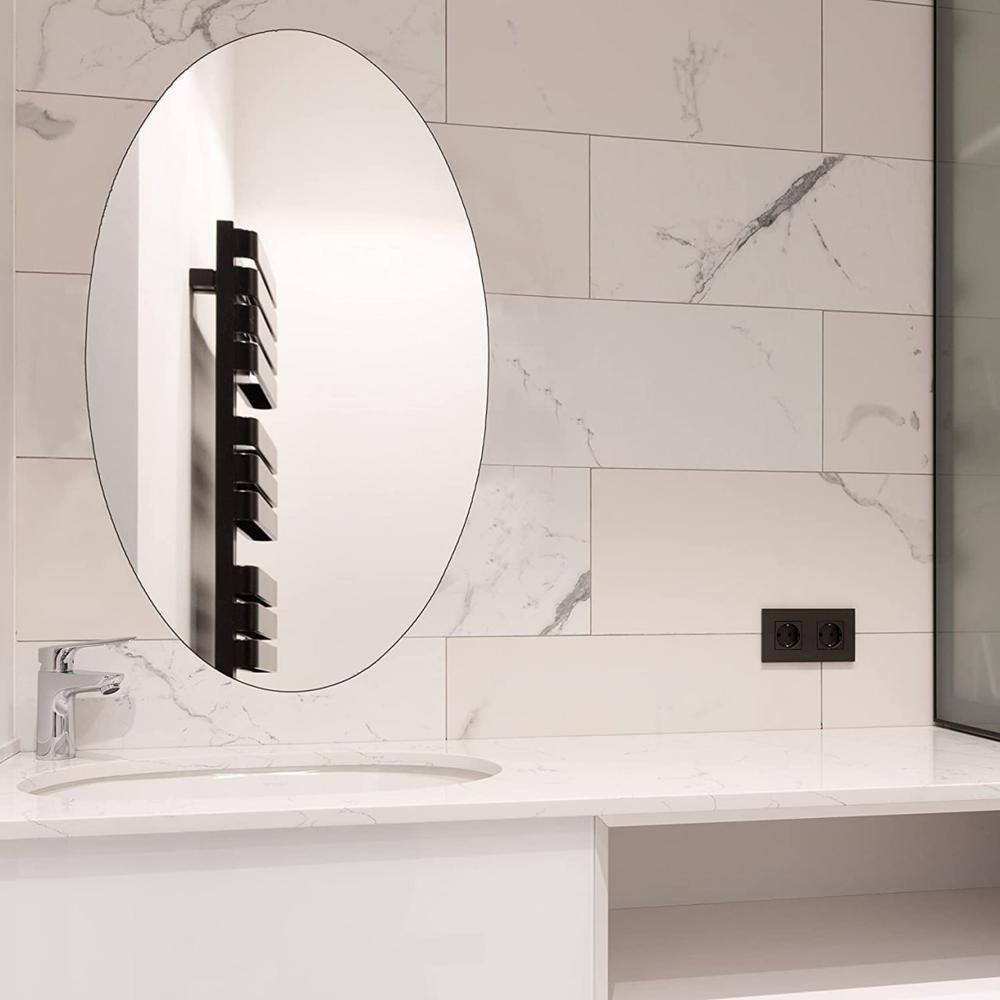 Mirror Sticker - Pvc Vinyl, 60x40 Cm, Silver, Oval | Self-adhesive, Shatterproof, Lightweight, Peel And Stick