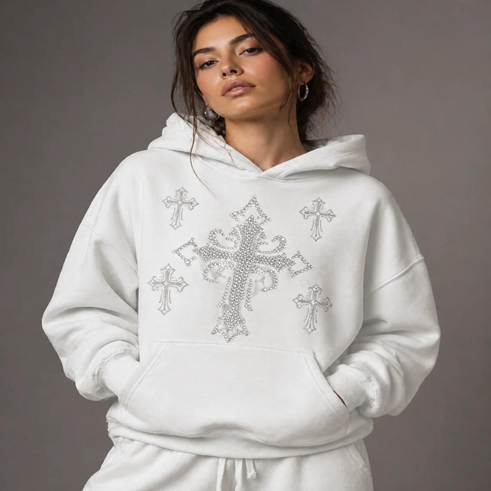 Premium Cross Rhinestone Heat Transfer Sticker | Crystal Hotfix Religious Cross Design for T-Shirts, Jackets & Fashion Garments