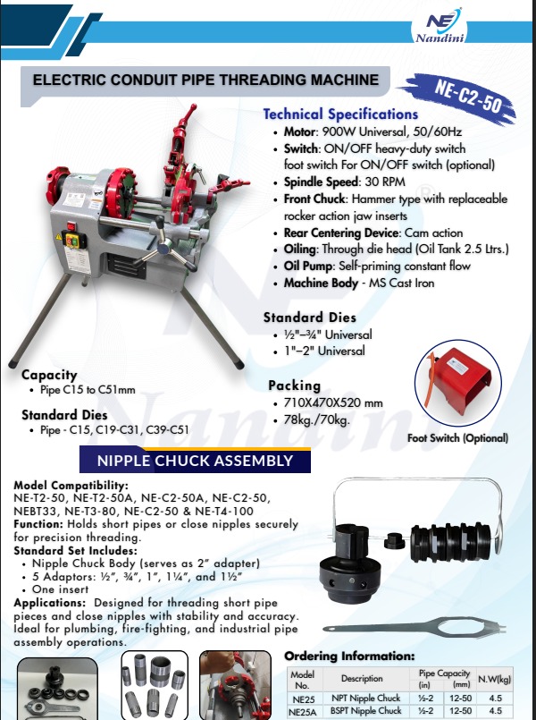 Electric Conduit Pipe Threading Machine Size - C15 to C51 (NE-C2-50)