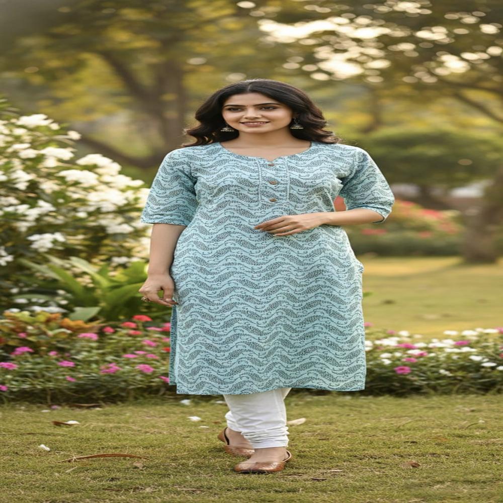 Ladies Cotton Kurti - Color: Sy Blue