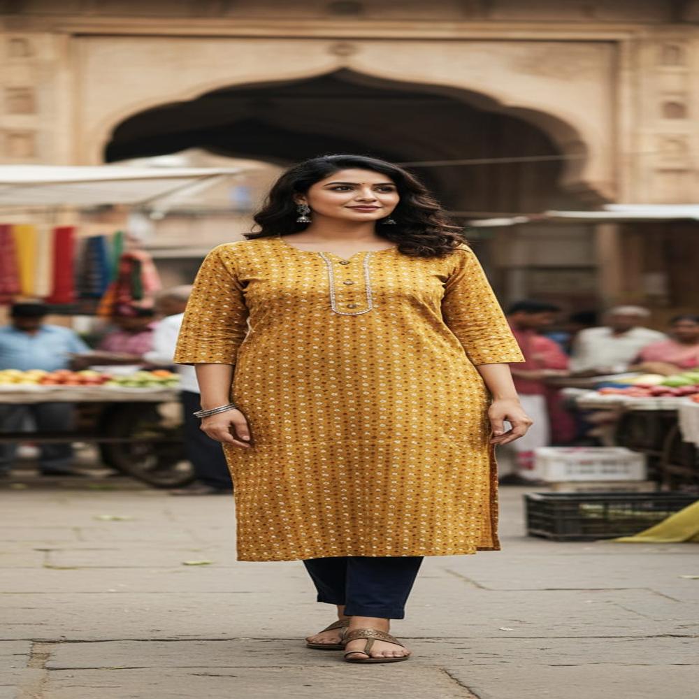 Ladies Cotton Kurti - Color: Yellow