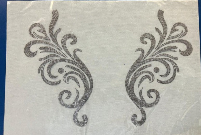 Premium Floral Corner Rhinestone Heat Transfer Sticker Set | Crystal Hotfix Scroll Vine Design For Kurtis, Abayas, Dresses & Fashion Garments - Features: Easy To Apply