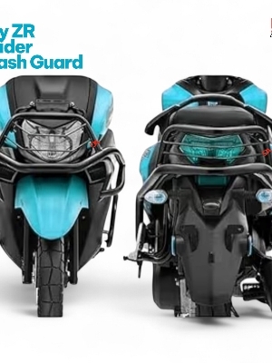 Yamaha Ray Zr Crash Guard - Mild Steel, Custom Fit, Black Powder Coat | Spider Design, 22mm Pipe, With Sliders