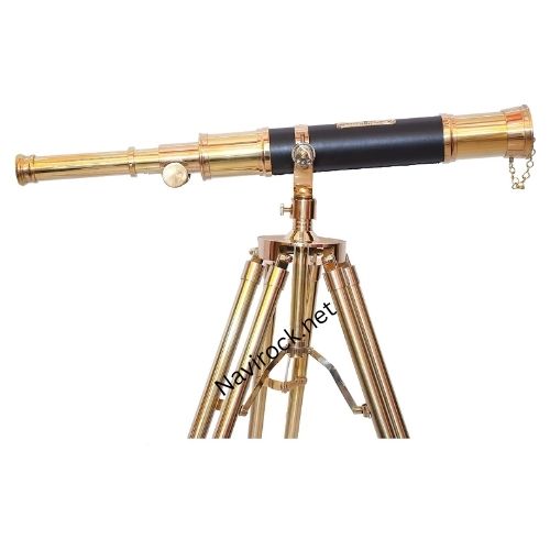 Antique Marine Shiny Brass Telescope Vintage Tripod Standing Telescopes Nautical Black Leather Cover Tube Gifts sail Boat