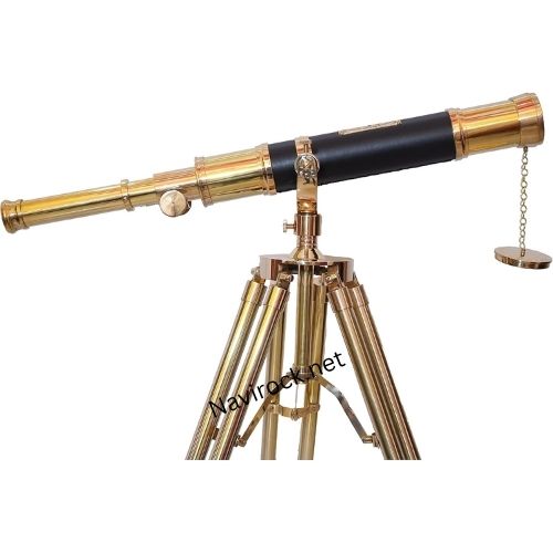Antique Marine Shiny Brass Telescope Vintage Tripod Standing Telescopes Nautical Black Leather Cover Tube Gifts sail Boat