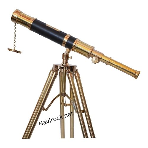 Antique Marine Shiny Brass Telescope Vintage Tripod Standing Telescopes Nautical Black Leather Cover Tube Gifts sail Boat