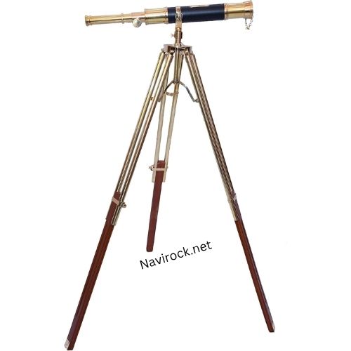 Antique Marine Shiny Brass Telescope Vintage Tripod Standing Telescopes Nautical Black Leather Cover Tube Gifts sail Boat