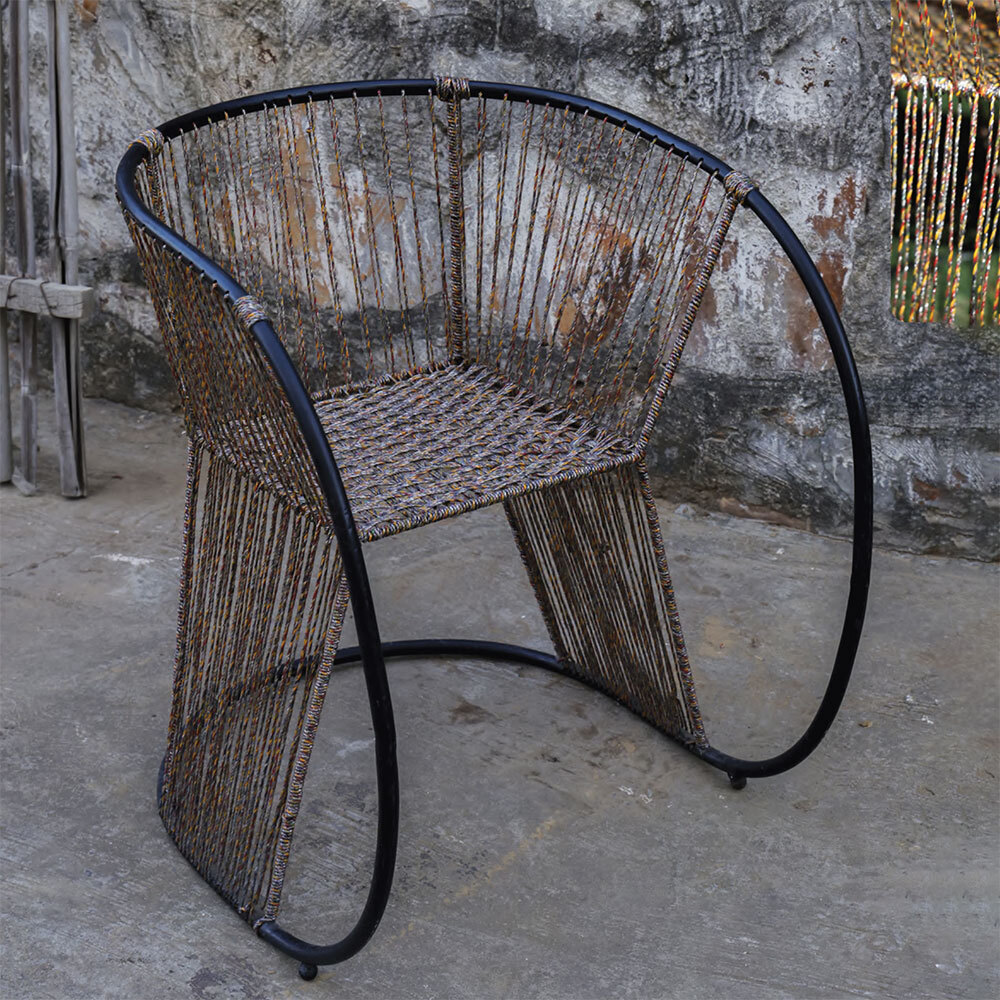 The Chakra Chair - Metal Frame with Natural Cane, 24-30 Inch Height, Natural Brown with Black Frame, Ergonomic Curved Armrest