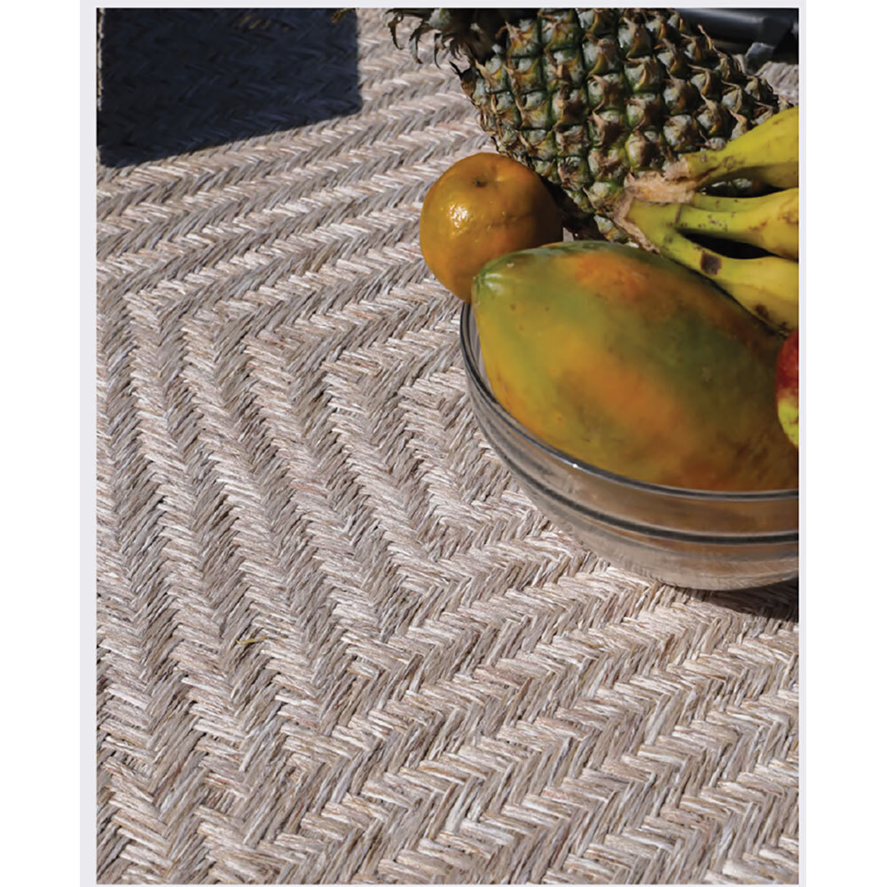 The Bagru Table - Handwoven Natural Fiber, Customizable Size, Natural Beige | Chevron Weave, Neatly Bound Edges, Lightweight Utility Table