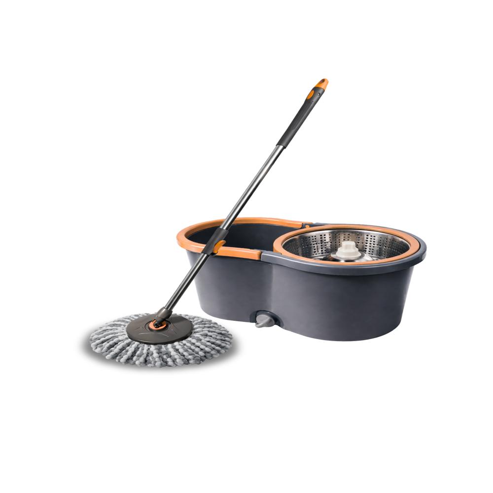 Klyntec 7L Heavy Duty Spin Mop - 360 Rotation Stainless Steel Handle Steel Basket