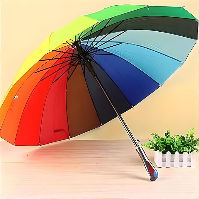 Big Rainbow Umbrella - Features: Comfortable Long Handle