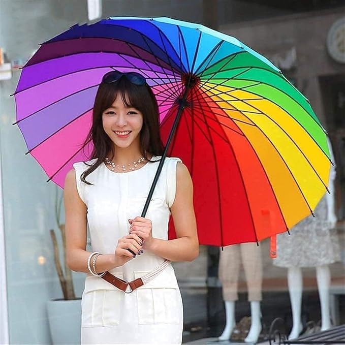 Big Rainbow Umbrella - Features: Comfortable Long Handle