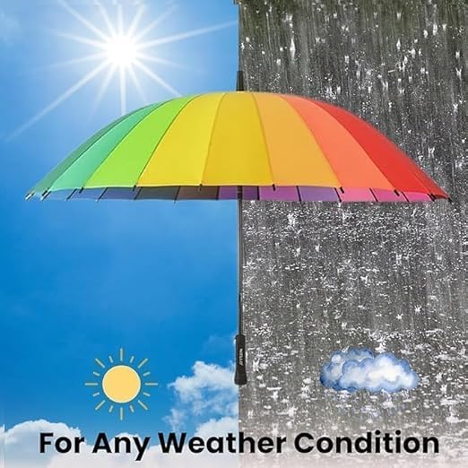 Big Rainbow Umbrella - Features: Comfortable Long Handle