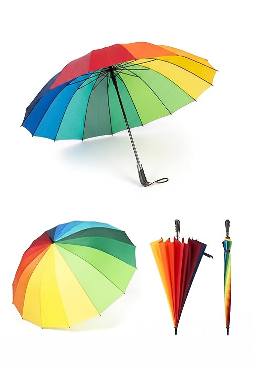 Big Rainbow Umbrella - Features: Comfortable Long Handle