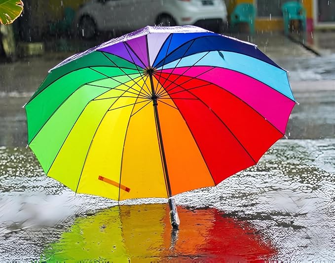Big Rainbow Umbrella - Features: Comfortable Long Handle
