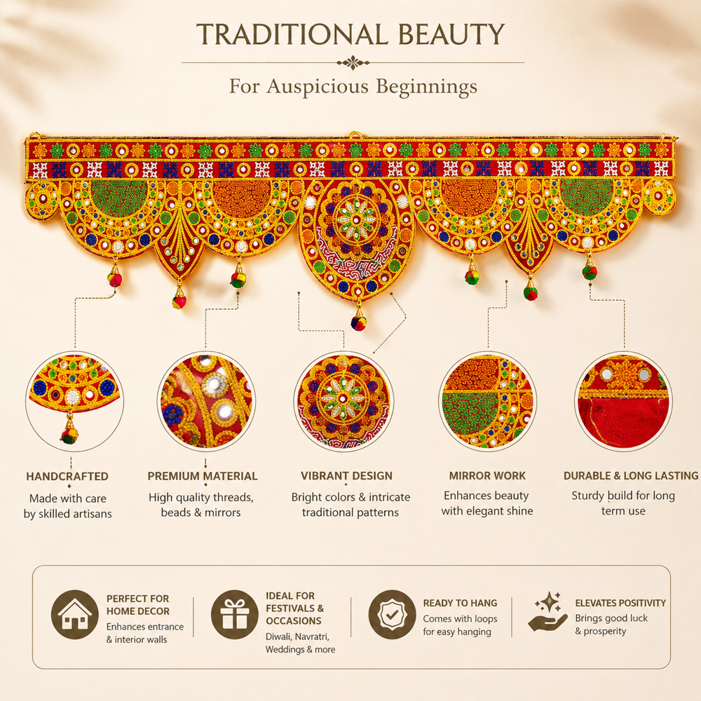 Krishna Handloom Handmade Decorative Entrance Festival Hanging Y 18 - Color: Red