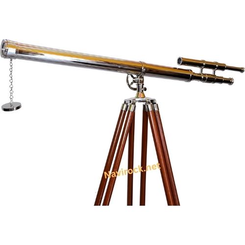 Vintage Brass Telescope Chrome/Nickel Finish Wooden Tripod Adjustable Floor Standing Decorative Telescope for Home