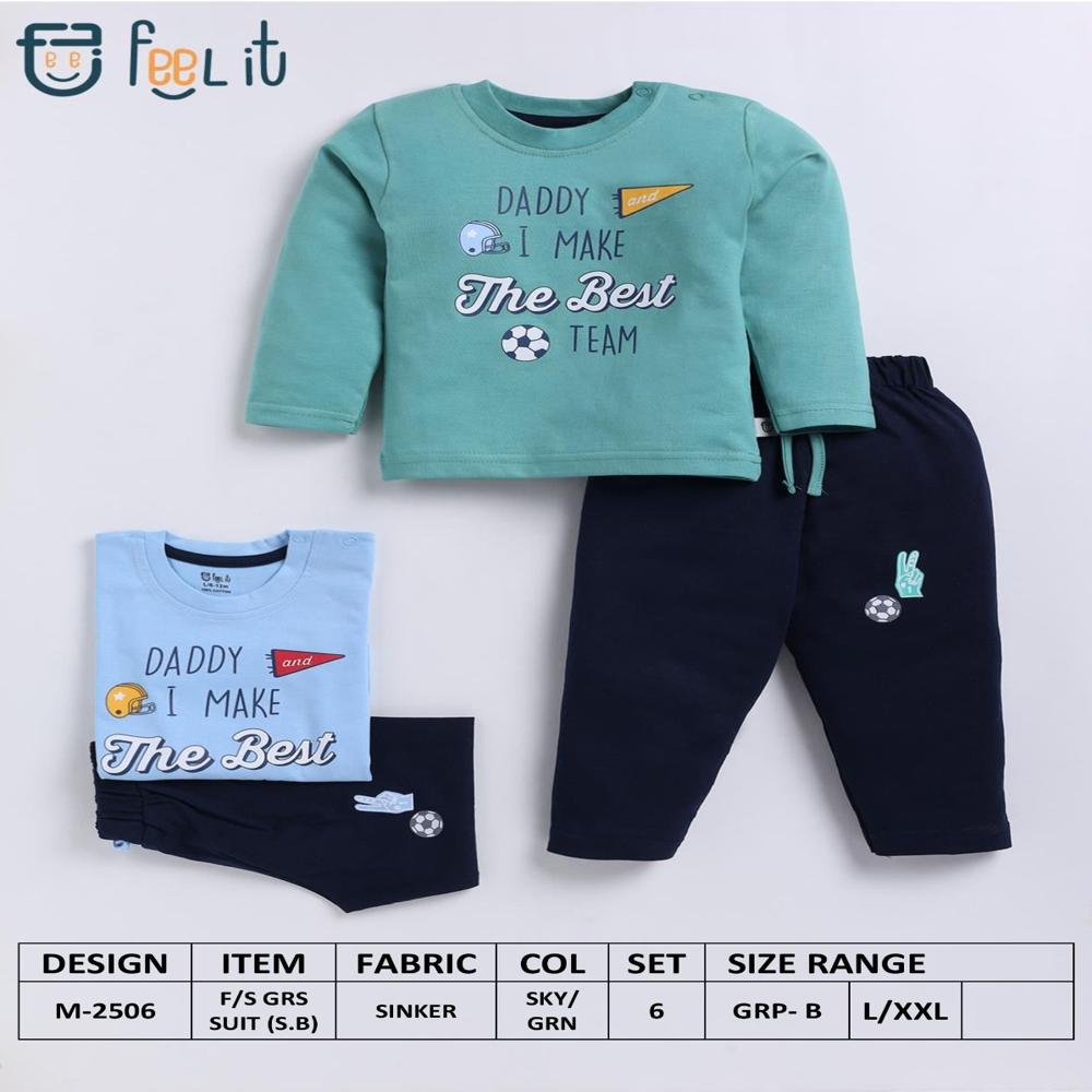 Kids Baba Suit - Cotton Blend, L/xxl, Sky Blue/green & Navy, 6-piece Set | Soft Stretchable Fabric, Elastic Waistband, Side Snap Buttons
