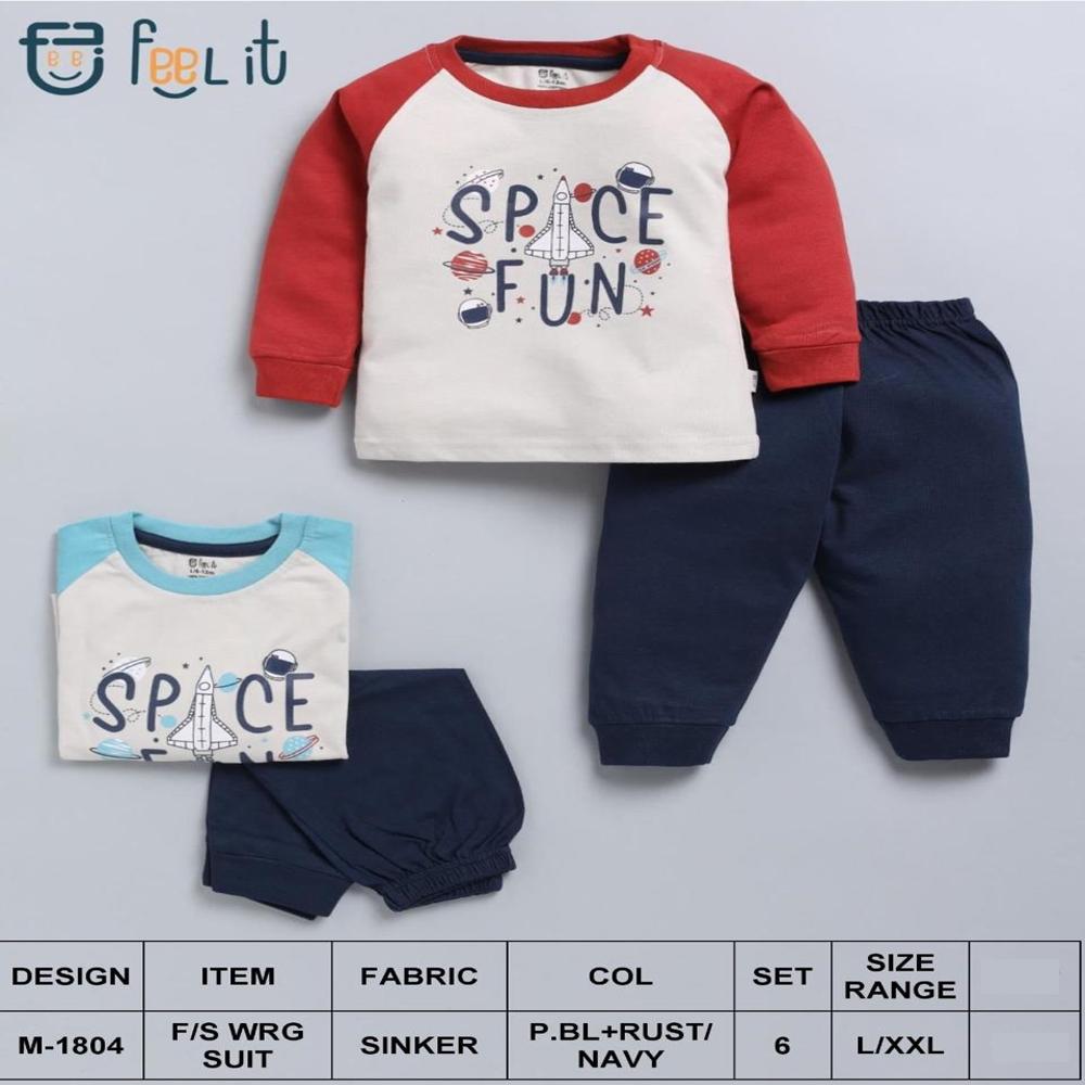 Kids Baba Suit - Cotton Blend, L/xxl, Sky Blue/green & Navy, 6-piece Set | Soft Stretchable Fabric, Elastic Waistband, Side Snap Buttons