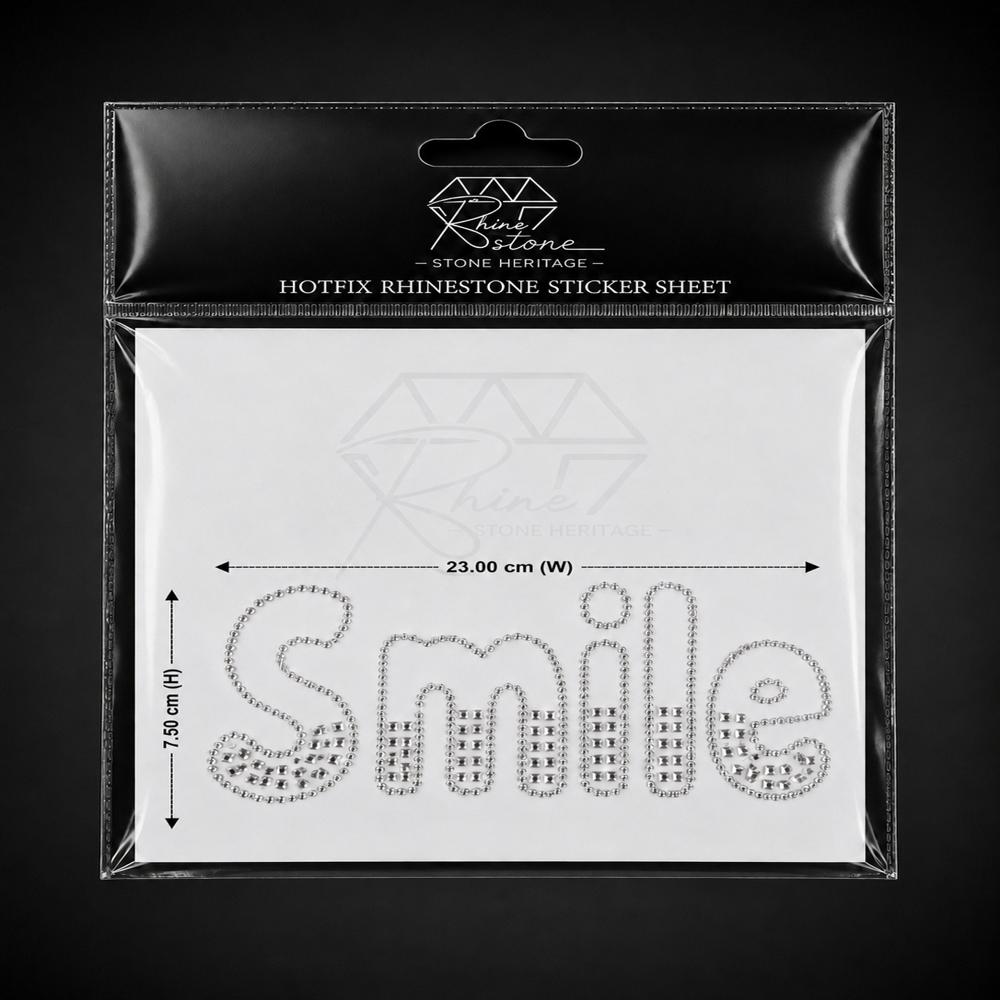 Premium Smile Rhinestone Heat Transfer Sticker | Crystal Hotfix Typography Design For T-Shirts, Hoodies, Tops & Fashion Garments - Features: Easy To Apply