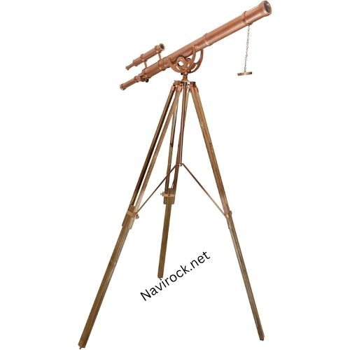 Double Barrel Telescope Shiny Copper Antique Finish with Adjustable Natural Wooden Tripod 