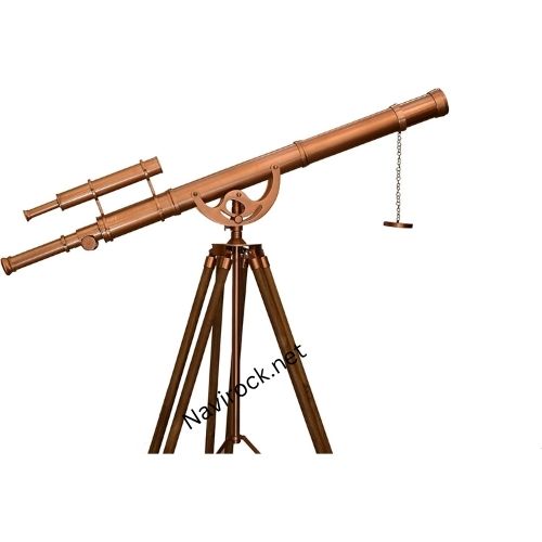 Double Barrel Telescope Shiny Copper Antique Finish with Adjustable Natural Wooden Tripod 