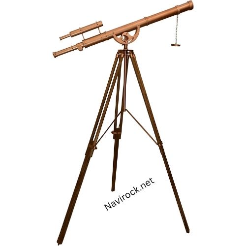 Double Barrel Telescope Shiny Copper Antique Finish with Adjustable Natural Wooden Tripod 