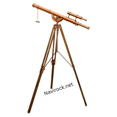 Double Barrel Telescope Shiny Copper Antique Finish with Adjustable Natural Wooden Tripod 