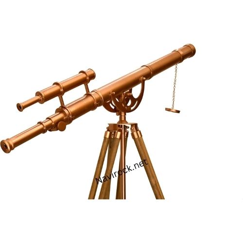 Double Barrel Telescope Shiny Copper Antique Finish with Adjustable Natural Wooden Tripod 
