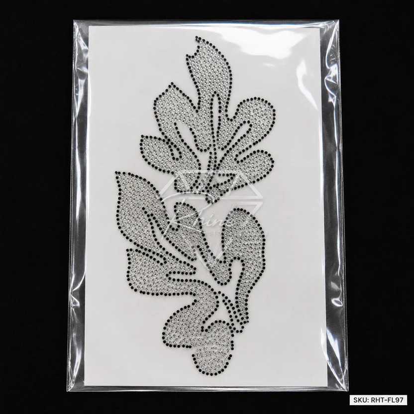 Premium Floral Leaf Rhinestone Heat Transfer Sticker | Crystal Hotfix Botanical Design for T-Shirts, Kurtis, Abayas & Fashion Garments