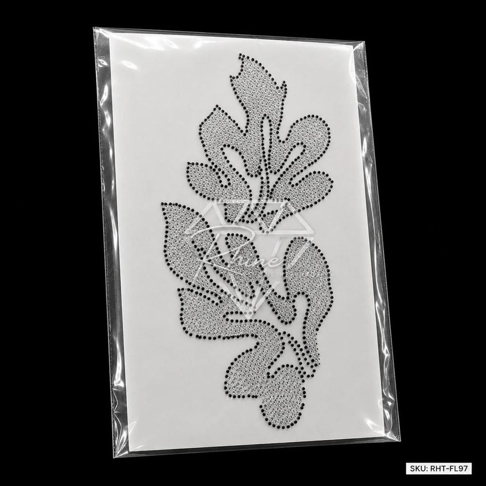 Premium Floral Leaf Rhinestone Heat Transfer Sticker | Crystal Hotfix Botanical Design for T-Shirts, Kurtis, Abayas & Fashion Garments