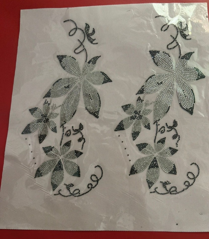 Premium Floral Rhinestone Heat Transfer Sticker Pair | Crystal Hotfix Flower Vine Design For Fashion Garments, Kurtis, Abayas, & Ethnic Wear - Features: Easy To Apply
