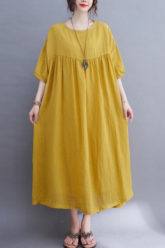 Pure Linen Solid Tunic Dress for Women